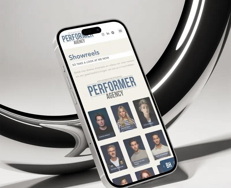 Detail van de website voor Performer Agency, 2